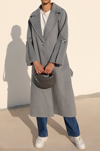 Suziş Gray Fish Scale Pattern Long Premium Coat Cr7053