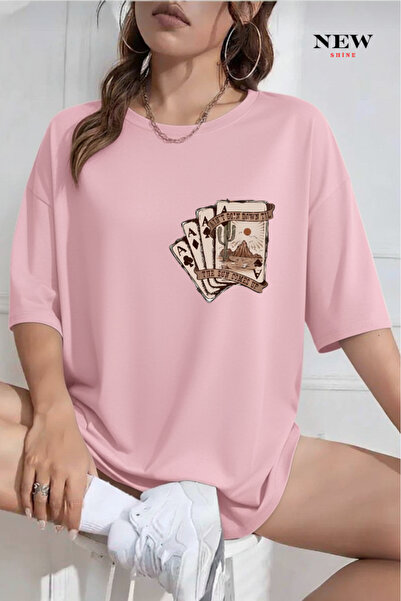 New Shine تي شيرت أوراق اللعب B مطبوع O قصة فضفاضة