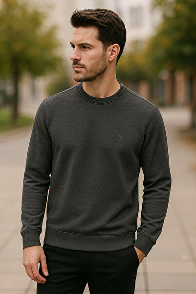 Maccali Men's Crew Neck Trend Long Sleeve Long Smoked Sweater