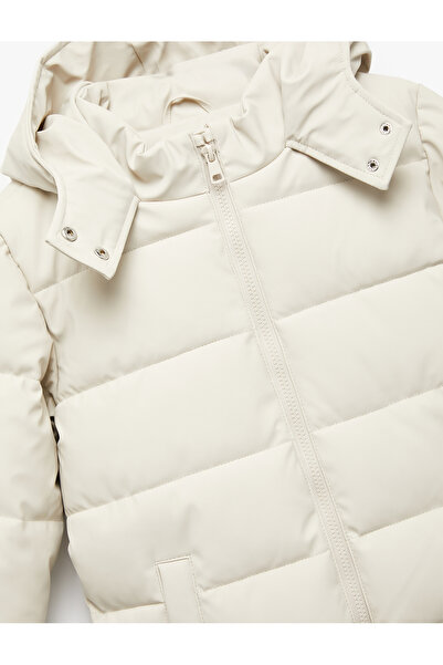 Koton Long Sleeve Zipper Pocket Faux Fur Inside Hooded Long Puffer Coat