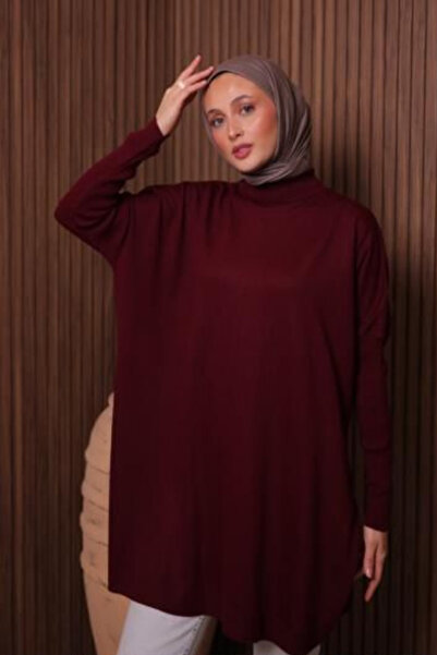 Balenbi Women's Mock Neck Basic 80cm Loose Oversized Knitwear Tunic 1145