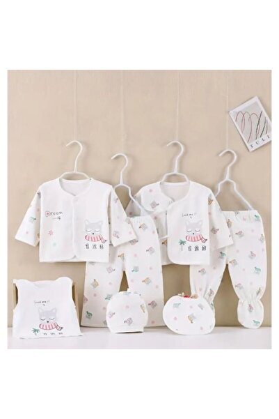 TEEUIEAR - Set of 7 newborn garments with kitten print, 100% Cotton, 0-3 months, white