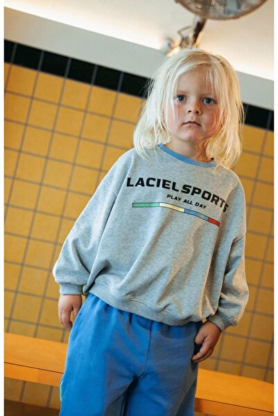 Magu Unisex Children's Cotton Gray Sports Printed Sweatshirt – Comfortable Fit, Soft Texture