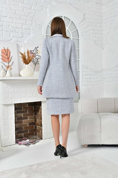 nodilife 6 Button Knitted Fabric Skirt Women's Suit Cobalt Blue