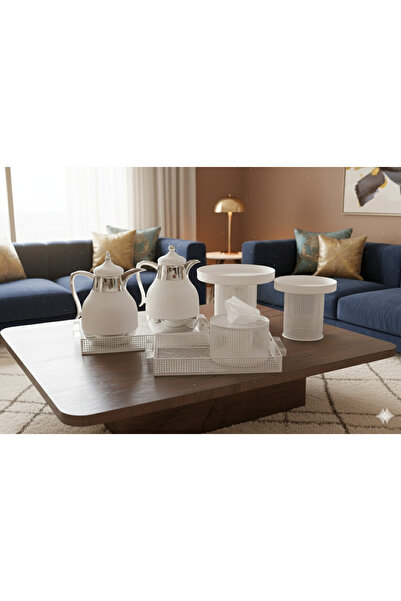 Generic Cake and dessert stand set + serving tray set + tea and coffee thermos set + royal design tissue box holder