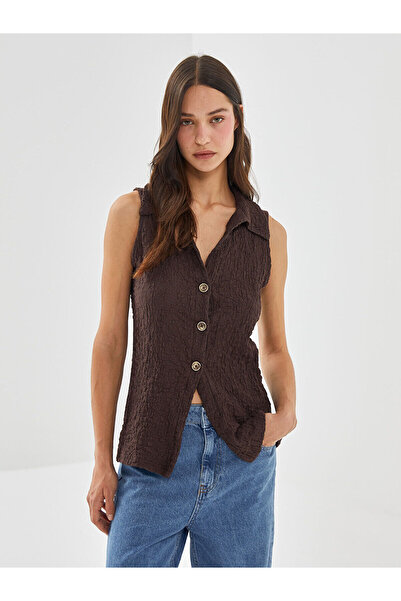 LC Waikiki Γυναικεία μπλούζα με υφή με γιακά πουκάμισου LCW Vision