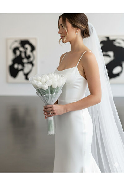 zenya store İncili Lale Tül Detaylı Gelin Çiçeği Yeni Trend 2 li gelin seti