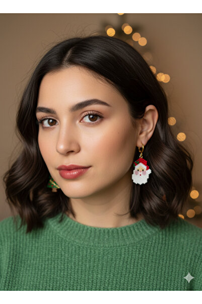 bitangosu Handmade Miyuki Earrings Pair – Christmas Tree & Santa Figured – Makes You Special – Unique – Different