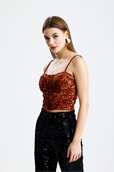 Sense Zippered Sequined Velvet Bustier | Bus34034 Coffee