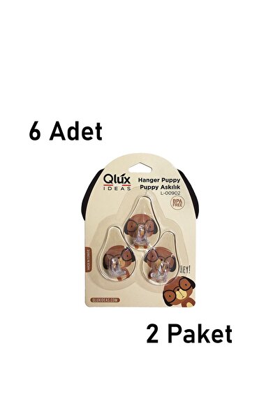 Mons 6 Adet Yapışkanlı Askılık Qlux Köpek Figürlü Askı Banyo Mutfak Dolap Çoc...
