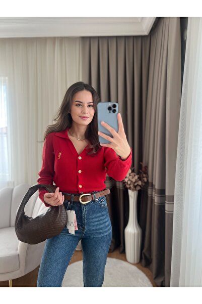 By Hanife Beyazateş KADIN GOLD DÜĞME DETAYLI TRİKO HIRKA