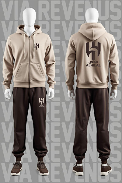 Vordevia Σετ αθλητικής φόρμας Al Hilal με με τύπωμα φερμουάρ μπροστά και πίσω, με κουκούλα βαμβακερές φόρμες