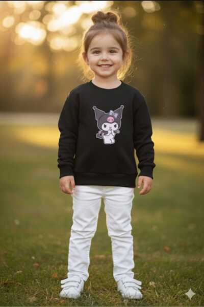 Leydukids Kız çocuk sweatshirt kuromi baskılı içi pamuktur