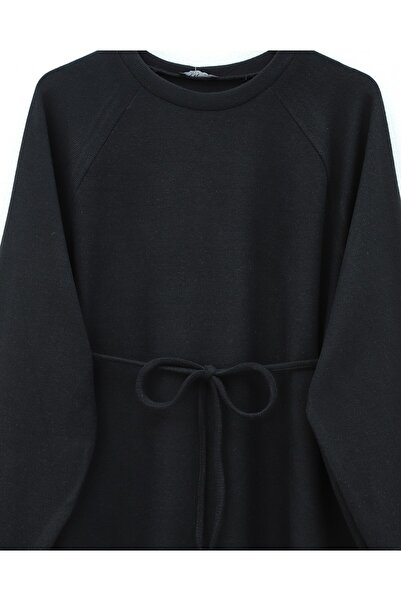 Modamorfo Tie Waist Round Neck Thessaloniki Dress -Black