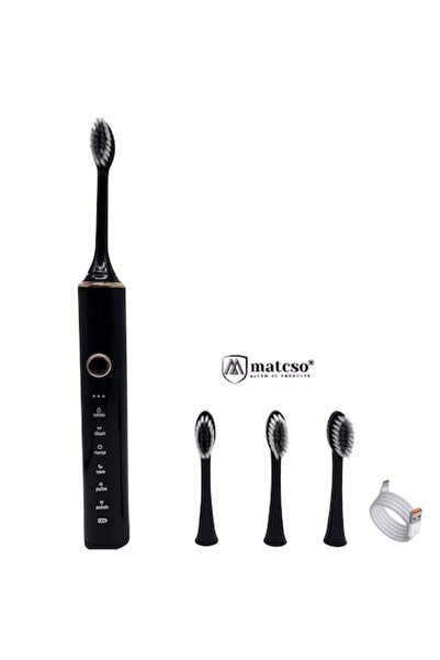 matcso by CSM 4U PRODUCTS® matcso MATCS-101 Electric Toothbrush, Sonic Technology, 4 Soft DuPont Heads, 1200mAh, IPX7, Black