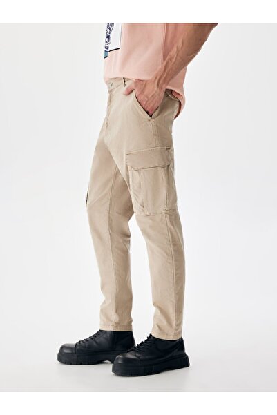 Ltb Straight Leg Gabardine Beige Trousers