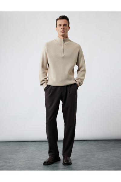 Koton Long Sleeve Textured Half Zipper Collar Knitwear Sweater