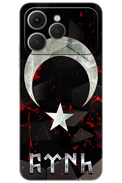 TECNO Spark 40 4G (KM5n) Uyumlu Kılıf Desen Baskılı Silikon Ay Yıldız ve Göktürkçe Türk STK:636 CP-VTVAGZ0