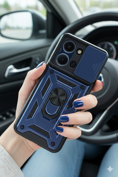 Hatreds Xiaomi Redmi 15C Kılıf Sürgülü Lens Korumalı Yüzüklü Stand Olabilen T...