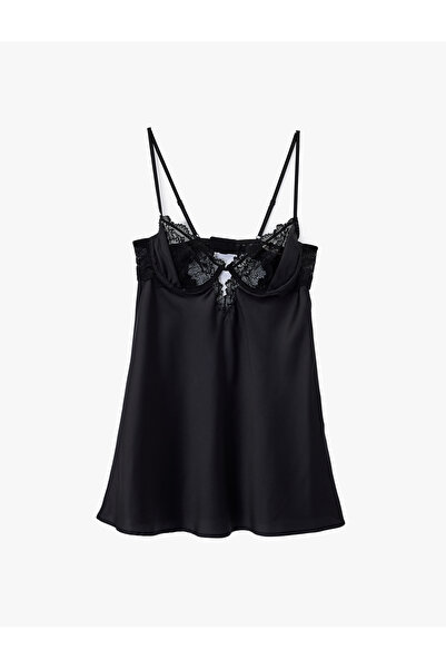 Koton V-Neck Lace Detailed Suspender Nightgown