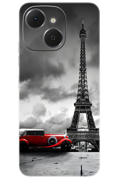 TECNO Spark 40C (KM4n) Uyumlu Kılıf Desen Baskılı Silikon Eyfel Kulesi Kırmızı Araba STK:709 CP-akMVnhc