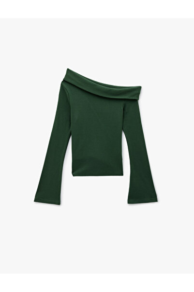 Koton Cotton Slim Fit Long Spanish Sleeve Off-The-Shoulder T-Shirt