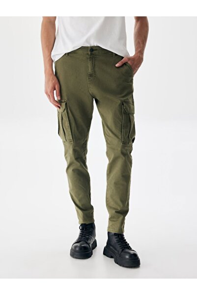 Ltb Straight Leg Gabardine Green Trousers