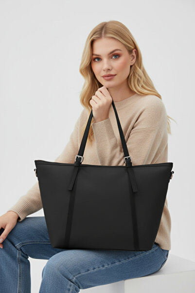 Biçanta Black Color Waterproof Parachute Fabric Impermeable Shoulder Bag Large Size Soft Shoulder Bag with Compartments