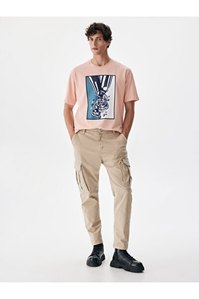 Ltb Straight Leg Gabardine Beige Trousers