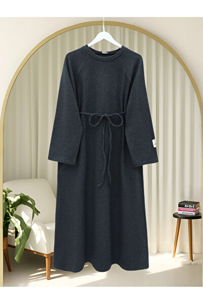 Modamorfo Tie-Waist Round Neck Thessaloniki Dress - Anthracite