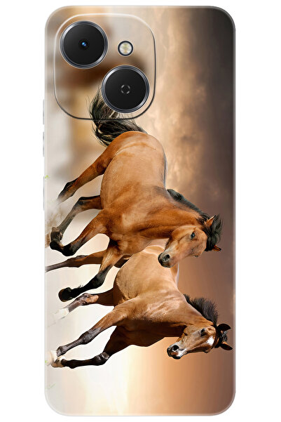 TECNO Spark 40C (KM4n) Uyumlu Kılıf Desen Baskılı Silikon Kahve Atlar STK:176 CP-XVuLcHX