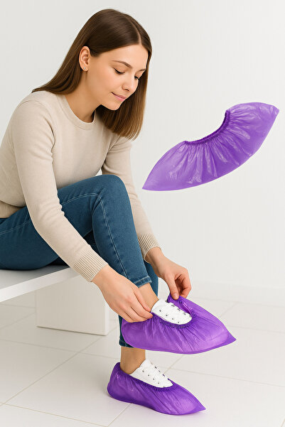 Özkan Ambalaj Temizlik 100 Adet Mor Hijyenik Ayakkabı Kılıfı Galoş Tek Kullanımlık Mor Galoş
