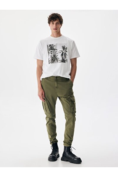 Ltb Straight Leg Gabardine Green Trousers