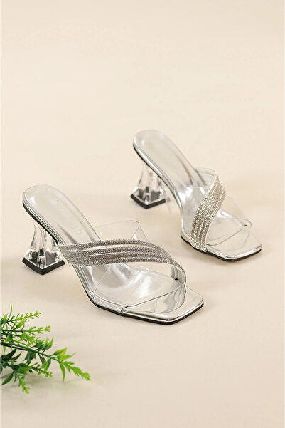 Firibu صنادل نسائية بكعب شفاف مرصع بالأحجار، أحذية سهرة بكعب، شباشب