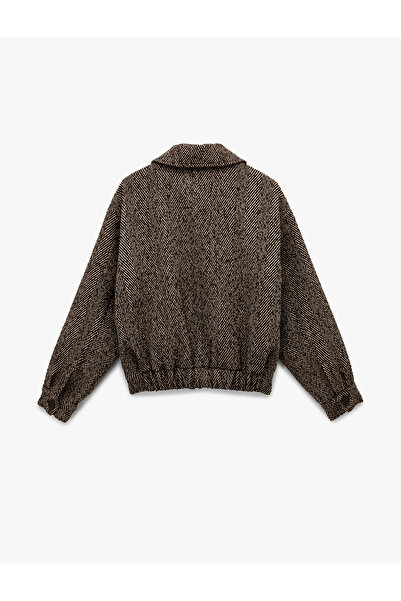 Koton X Melis Ağazat - Short Coat Long Sleeve Pocketed Buttoned Patterned