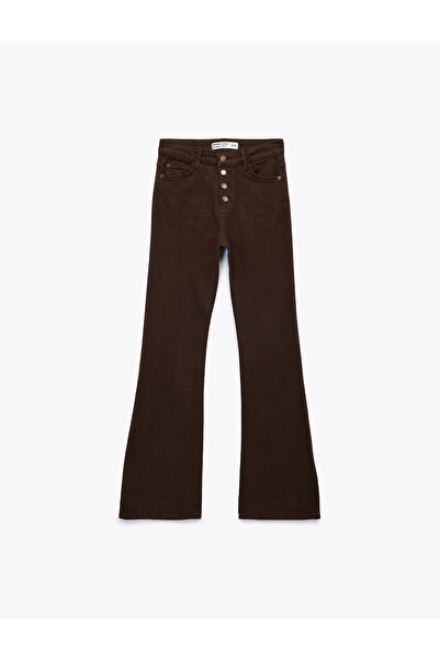 Koton Button Detailed Pocketed High Waist Flared Jean Trousers - Flare Jeans