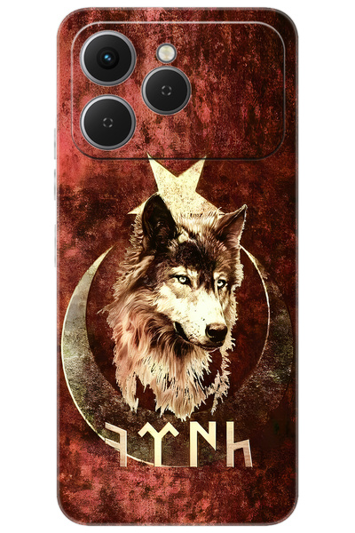 TECNO Spark 40 4G (KM5n) Uyumlu Kılıf Desen Baskılı Silikon Kurt ve Göktürkçe...