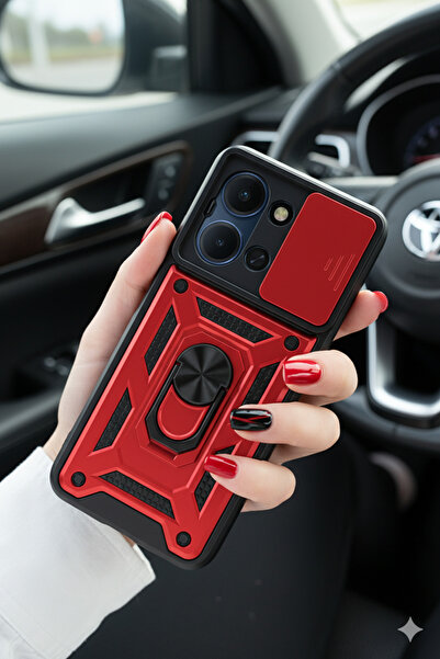 Hatreds Xiaomi Redmi 15C Kılıf Sürgülü Lens Korumalı Yüzüklü Stand Olabilen T...