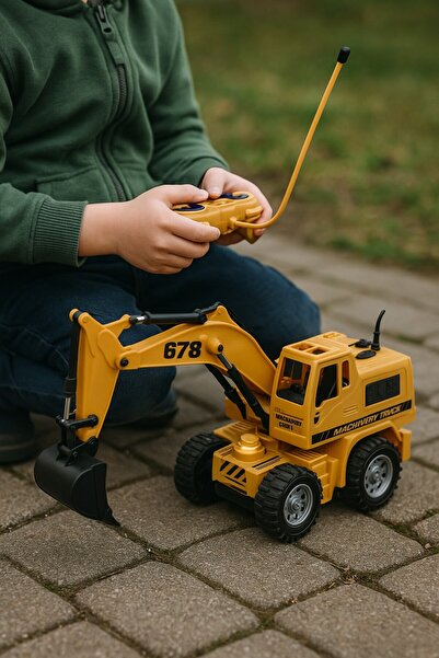 TOYFEST Şarjlı Uzaktan Kumandalı 5 Kanal Sarı Ekskavatör Oyuncak Kepçe 35 Cm