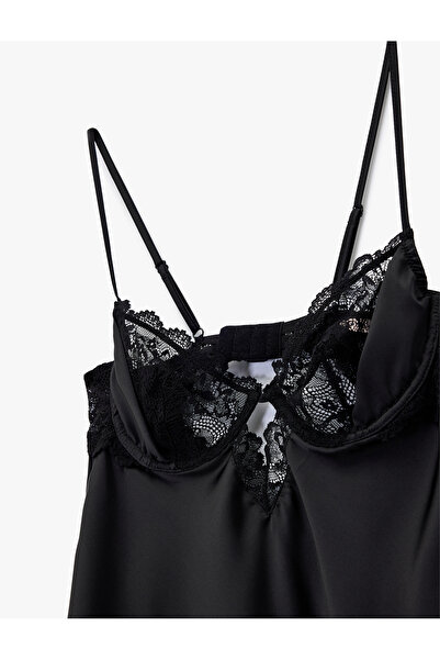 Koton V-Neck Lace Detailed Suspender Nightgown