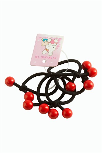 feryal Κόκκινη ελαστική αγκράφα με χάντρες 5 τεμάχια