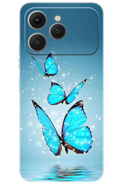 TECNO Spark 40 4G (KM5n) Uyumlu Kılıf Desen Baskılı Silikon Mavi Kelebek STK:710 CP-IRLfOFe