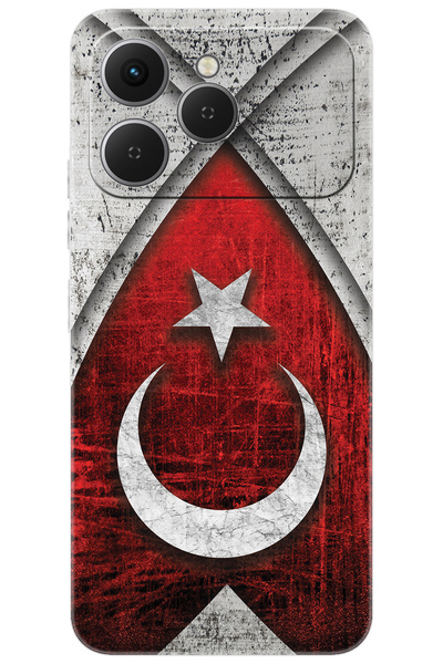 TECNO Spark 40 4G (KM5n) Uyumlu Kılıf Desen Baskılı Silikon Türk Bayrağı Tasa...