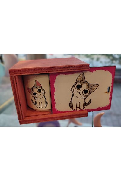 ada çanta kırtasiye Medium Size Porcelain Mug Cup with Cat Figure Wooden Box Ad51798