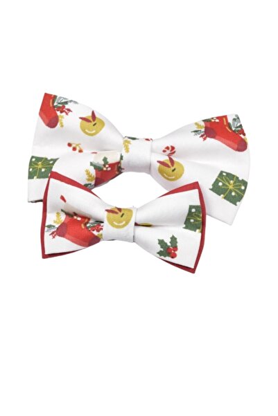 Papileon Set tata-fiu 2 papioane de Craciun „Christmas Decorations” (12x6 cm si 8x4 cm)