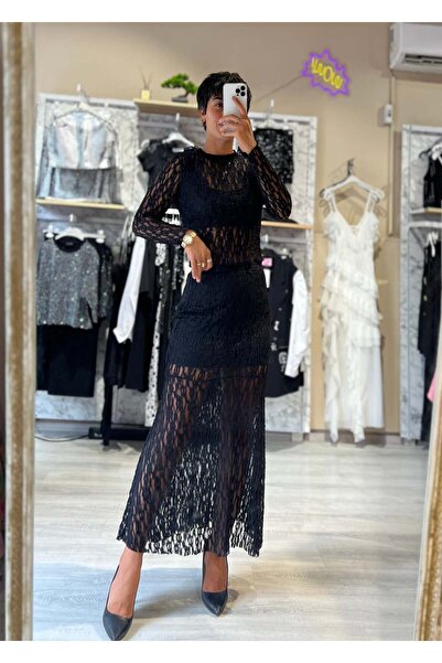 Tamor Butik Dantel Mini Astarlı Uzun Etek