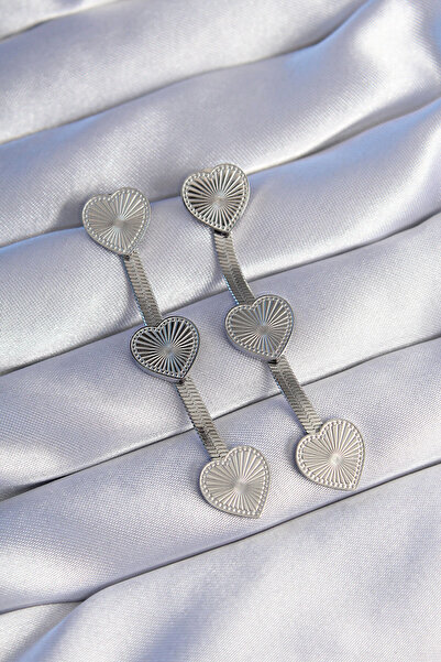 Mustran 316L Steel Silver Color Long Italian Chain Detail Heart Earrings