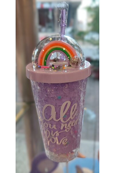 ada çanta kırtasiye Illuminated Rainbow Model Fancy Lid Plastic Cup with Straw 470ml Ad27726
