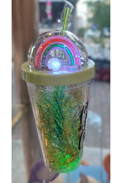 ada çanta kırtasiye Illuminated Rainbow Model Fancy Lid Plastic Cup with Straw 470ml Ad27726