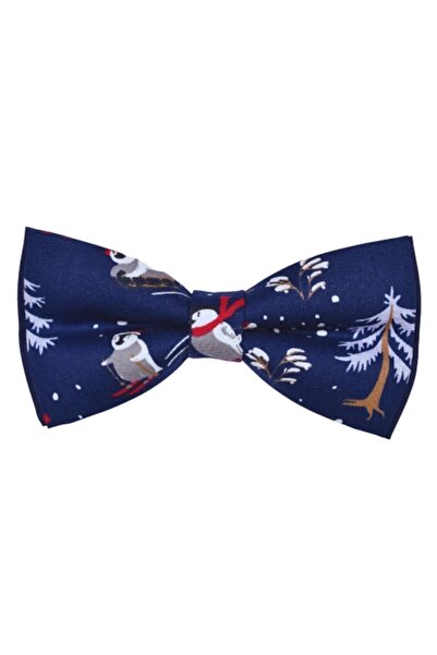 Papileon Papion bleumarin de Craciun „Skiing Penguin” (12x6 cm)